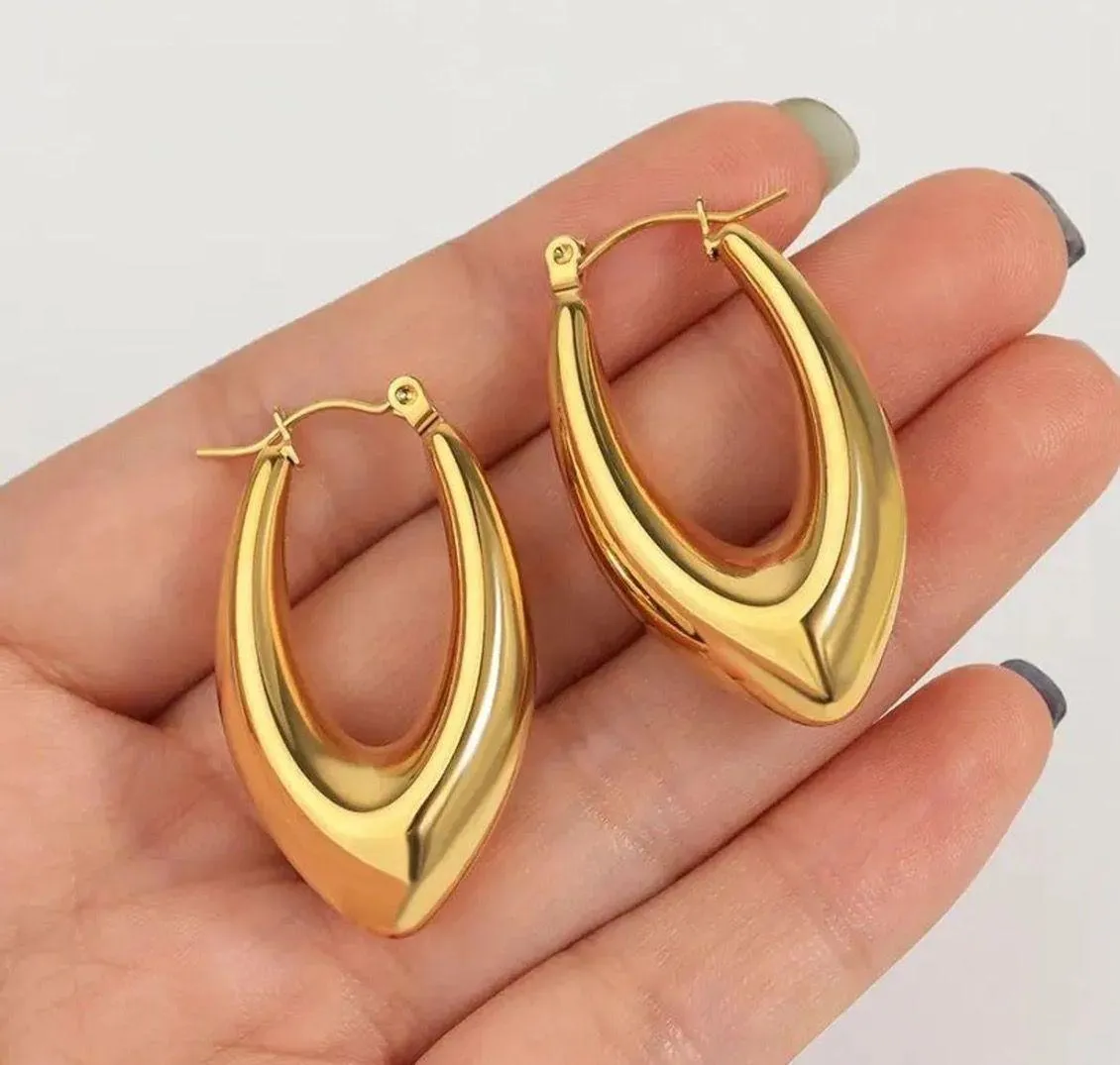 18k Gold Plated Statement Hoop Earrings Stainless Steel Non Tarnish - Image 5
