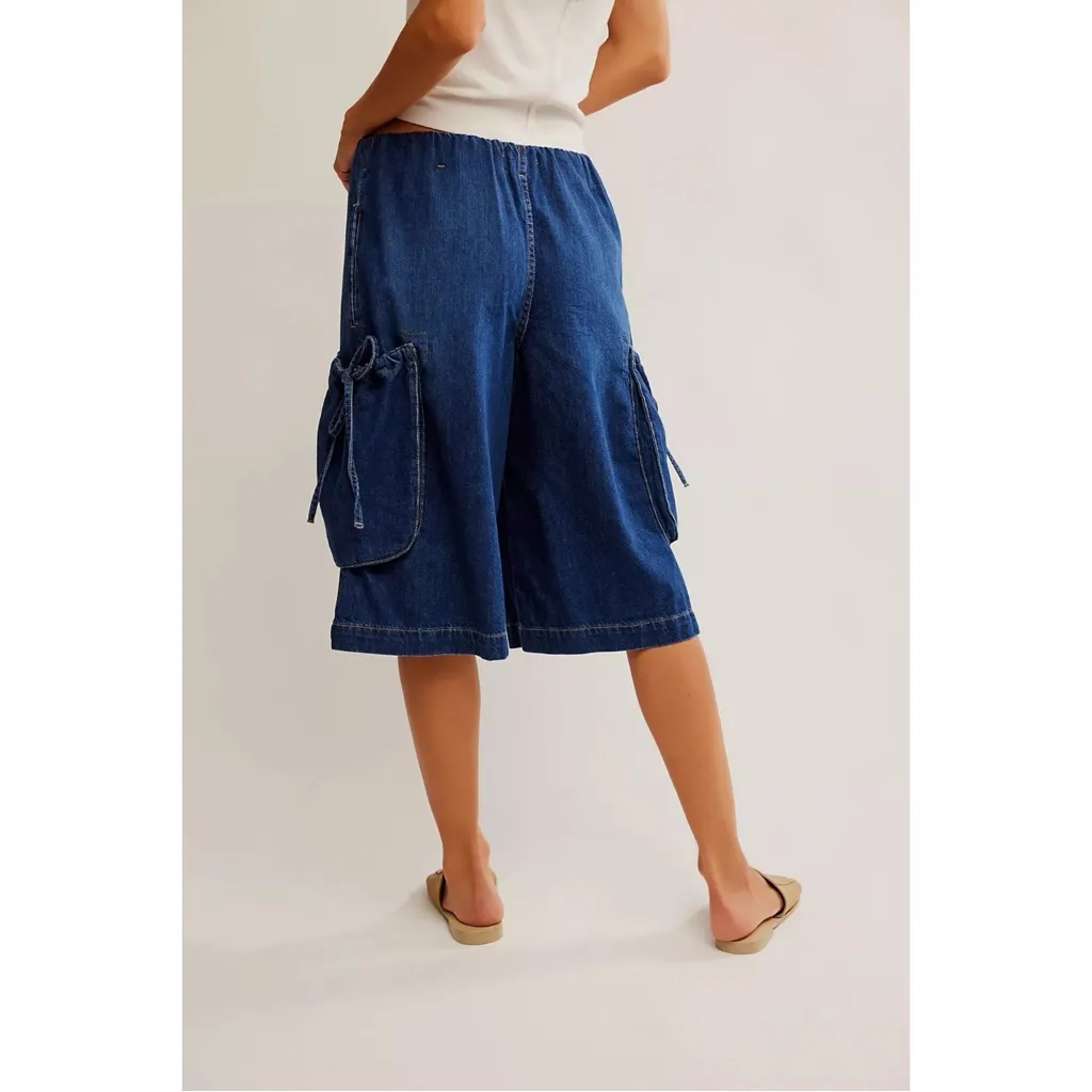 Free People Bohemian Slouchy Cargo Marty Pull On Crop Jeans Dark Wash Size XL - Image 9