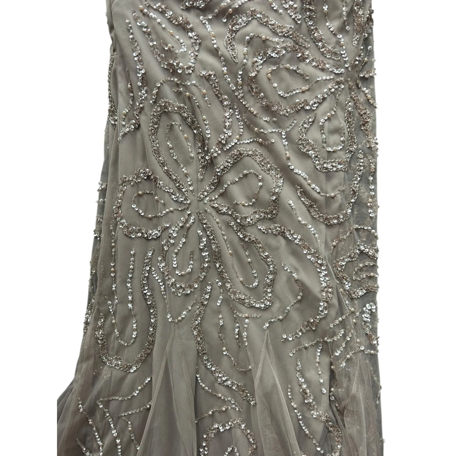 Adrianna Papell Platinum Style No. 40284 Embellished Halter Neck Gown Taupe 12 Tan - Image 4