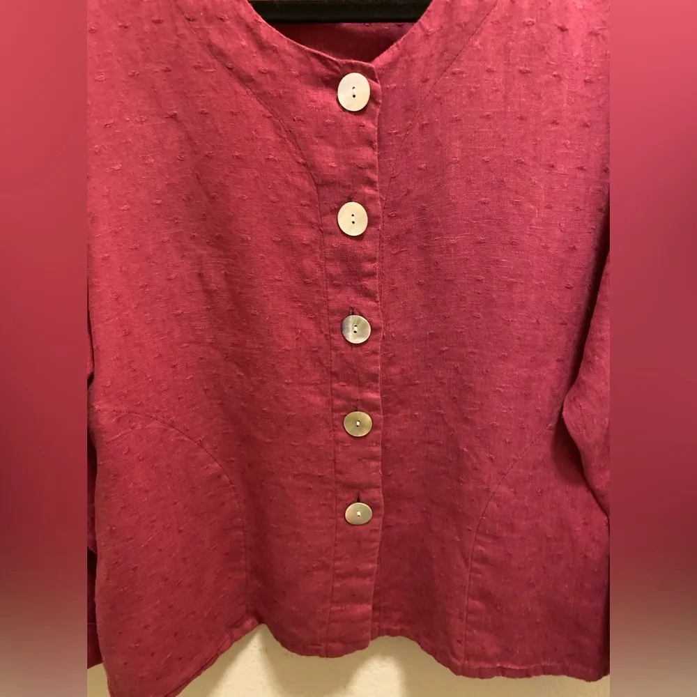 Flax Linen Button Front Swiss Dot Lagenlook Shacket Size Small In Raspberry - Image 5