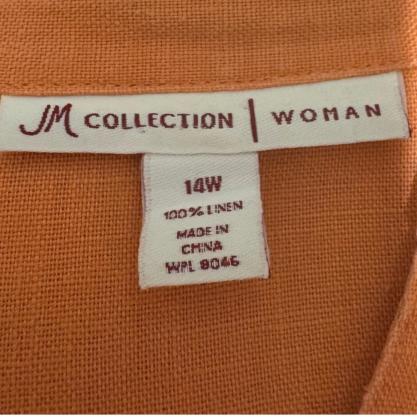 JM Collection Womens Tunic Button Top 14W Orange Linen‎ Coastal Beach Resort - Image 4