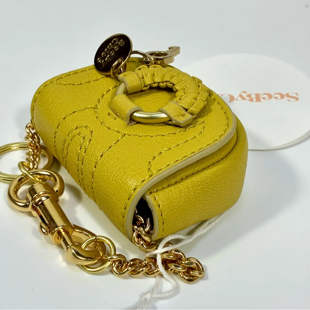 See by Chloe Keyring With Leather Pouch Goat Leather Pure Yellow NEW Gift - Image 3