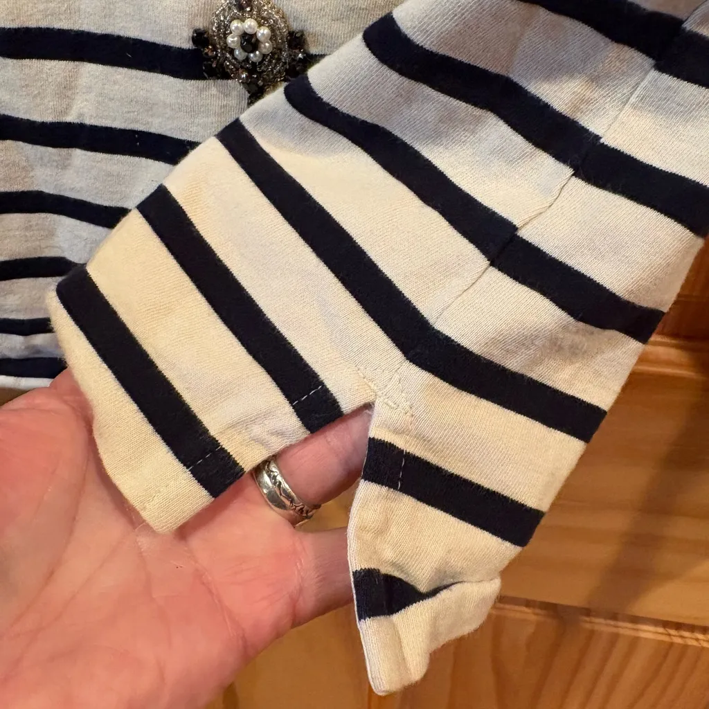 J. Crew Jeweled Embellished Striped Long Sleeve Top Cream/navy stripe women’s XS - Image 4