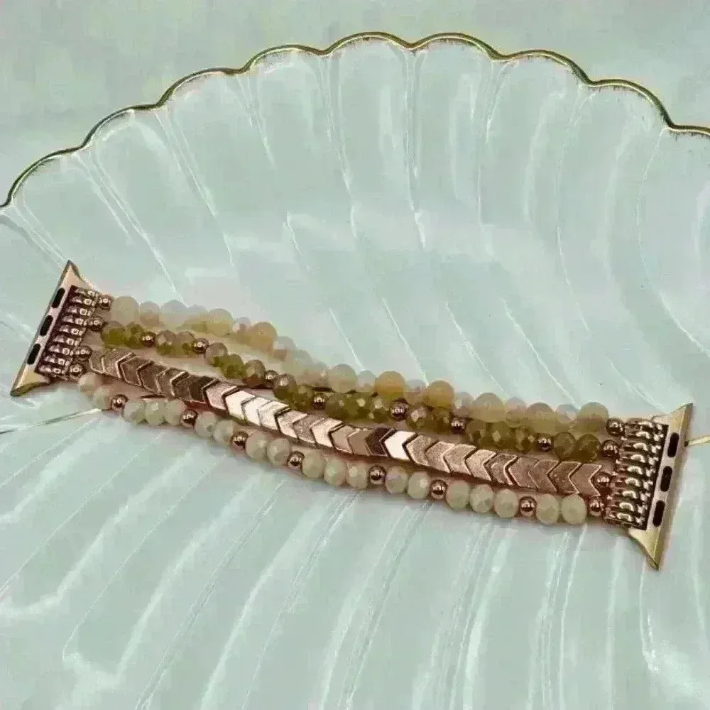 Cute Beaded Rose gold Watchband New Compatible for iWatch Size 42/44/45 Pink - Image 2