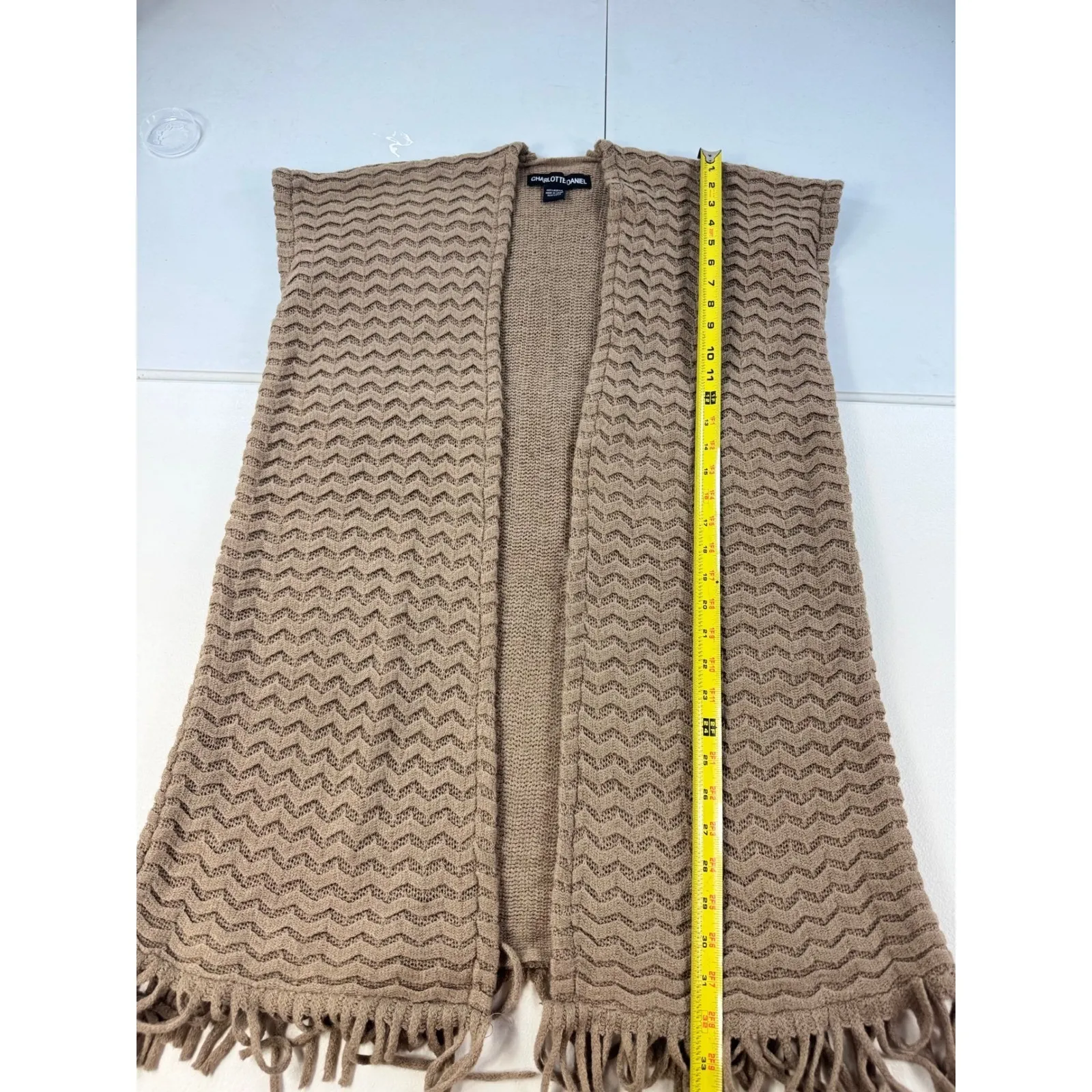 Charlotte Daniel Sleeveless Duster Cardigan Fringe Tan Knit Sweater Vest Size 8 - Image 3