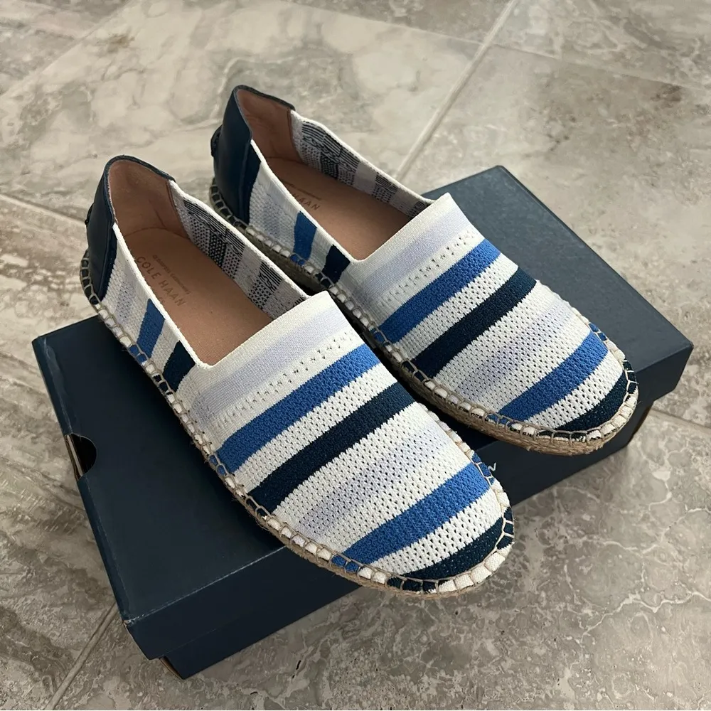 Cole Haan Cloudfeel Stitchlite Espadrille Flats, Blue Striped Size 11 New in Box - Image 8