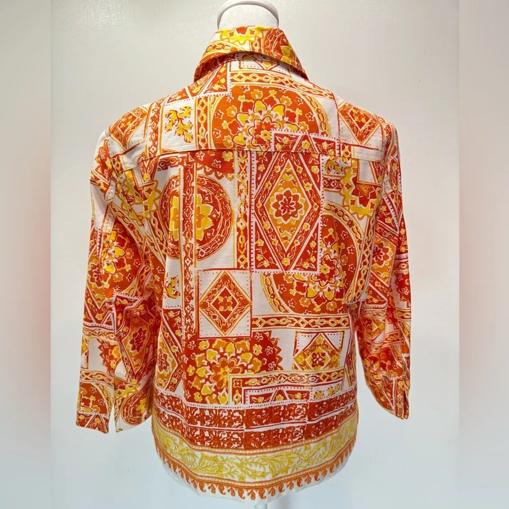 Coldwater Creek Mixed Floral Print Embroidered 3/4 Sleeve Button Front Jacket - Image 3