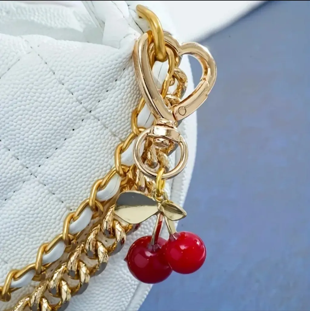 Gold Heart Keychain with‎ Red Cherry Charm - Image 7