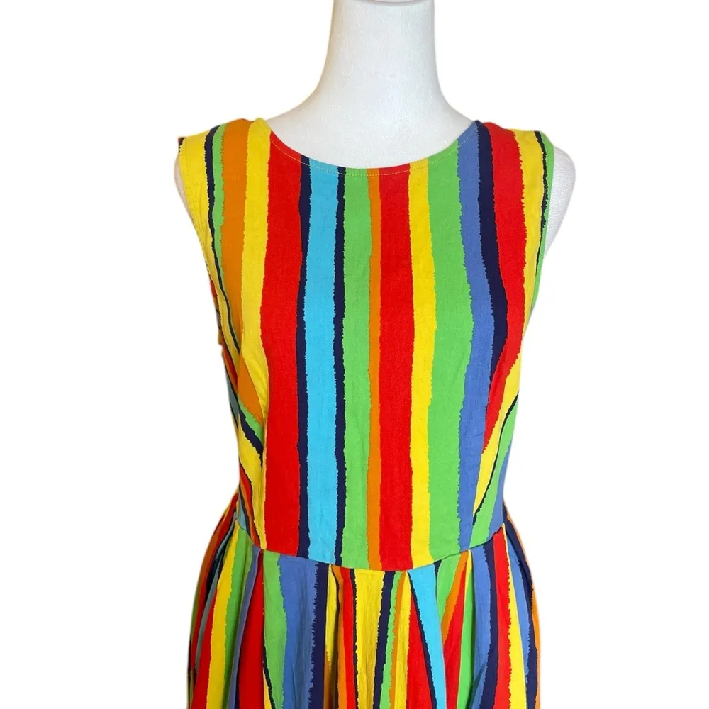 Rainbow Striped Mini Dress Retro 1950s Rockabilly Party Swing Dress Womens 2XL Red Size XXL - Image 5