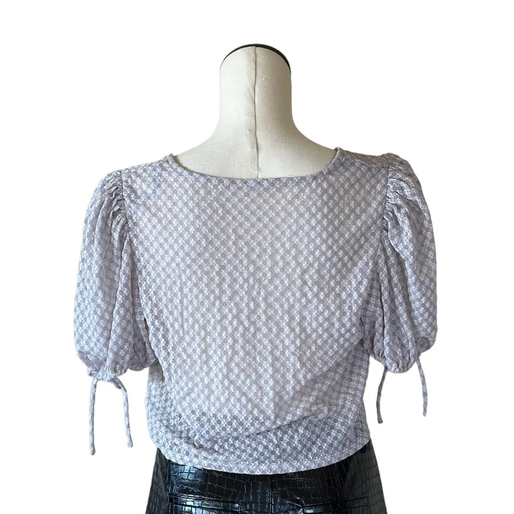 NWOT  Kitty  Puff Sleeve Blouse Gingham Tie Front XL - Image 5