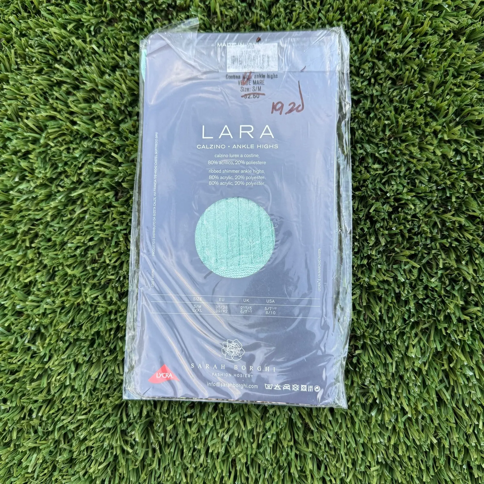 Sarah Borghi Lara Calzino Ankle High Teal Sheer Glittery Sparkle Socks M Green - Image 3