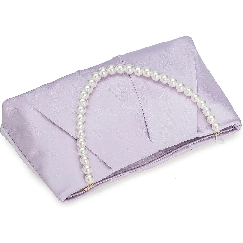 ⚡ Women's Light Purple Formal Pleated Satin Fabric Zipper Closure Clutch Bag - Image 4