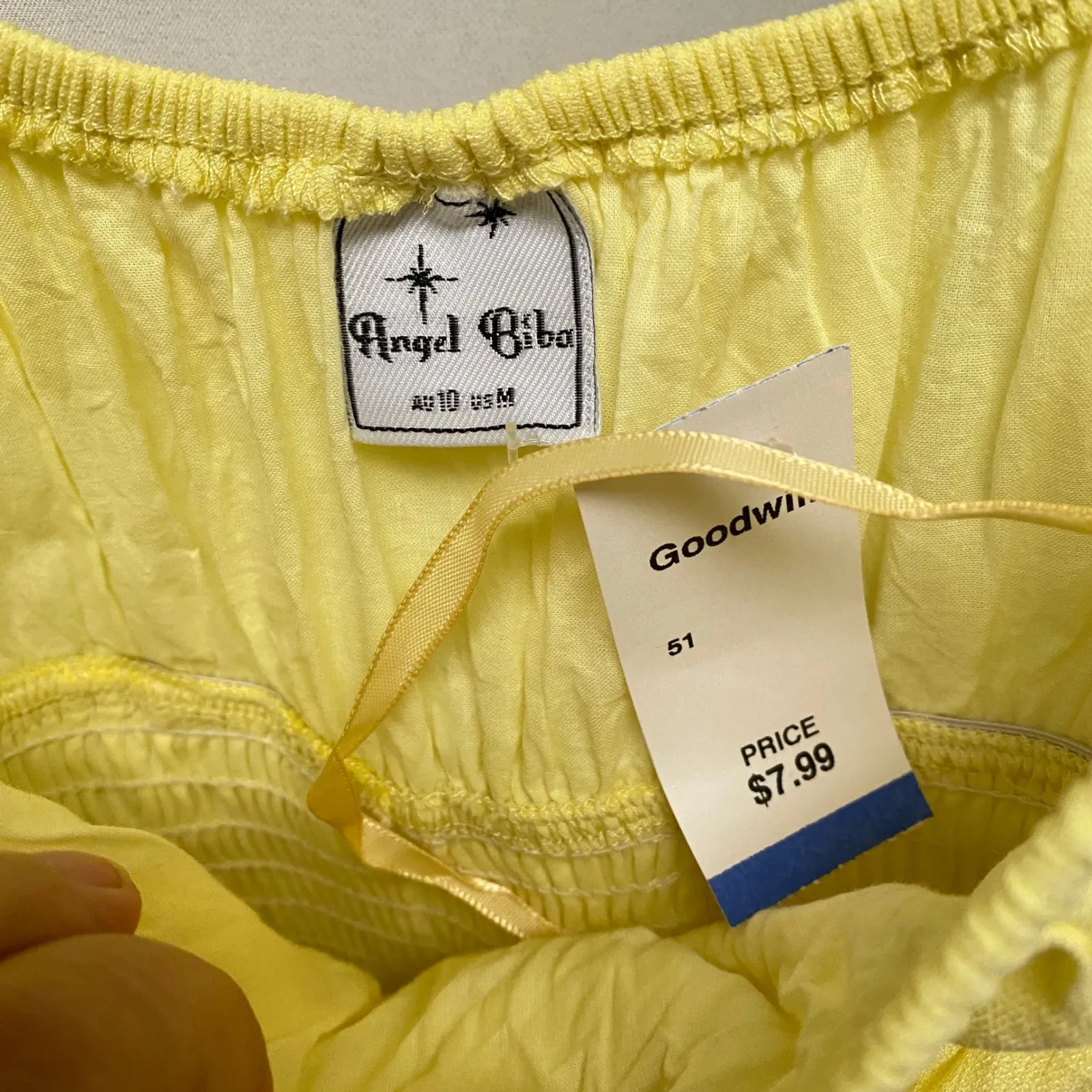 Angel Biba Milkmaid Yellow Smocked Puff Sleeve Tiered Mini Medium Dress Empire - Image 5