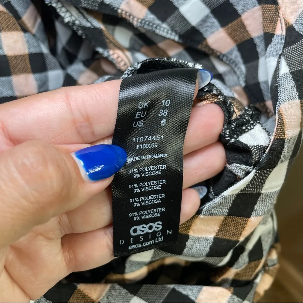 Asos Design Crop Top Sz 6 Seersucker Check Wrap Plaid Balloon Sleeves - Image 7