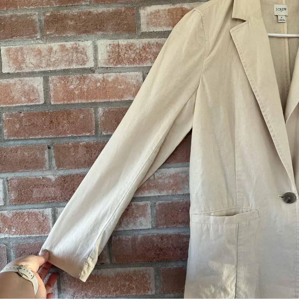 J. Crew Linen Cotton One Button Blazer Women’s 2 Cream Beige Office Business - Image 5