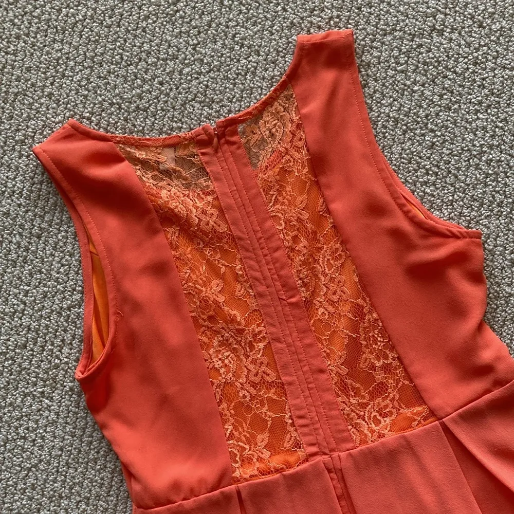 Ya Los Angeles Silk Blend Orange Fit & Flare Dress Lace Skater Size Medium EUC - Image 8