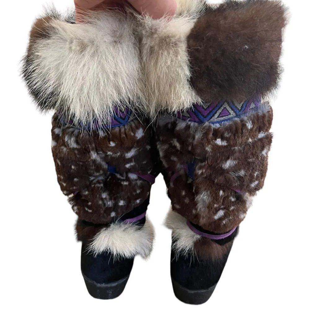 TECNICA Goat Fur Winter Boots Italy Leather Wedge Women 37/5 Black - Image 5