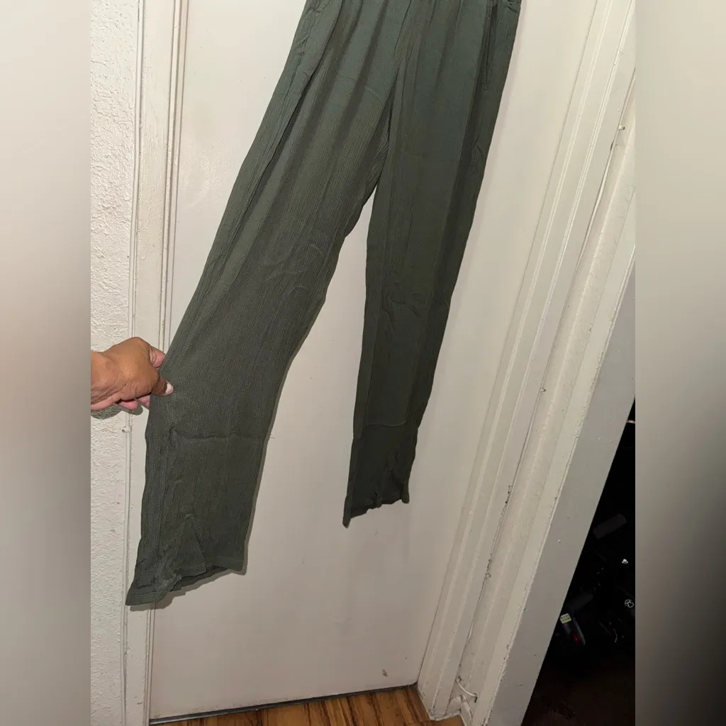 Three Dots Women's Forest Green Wide Leg Pants - Image 3