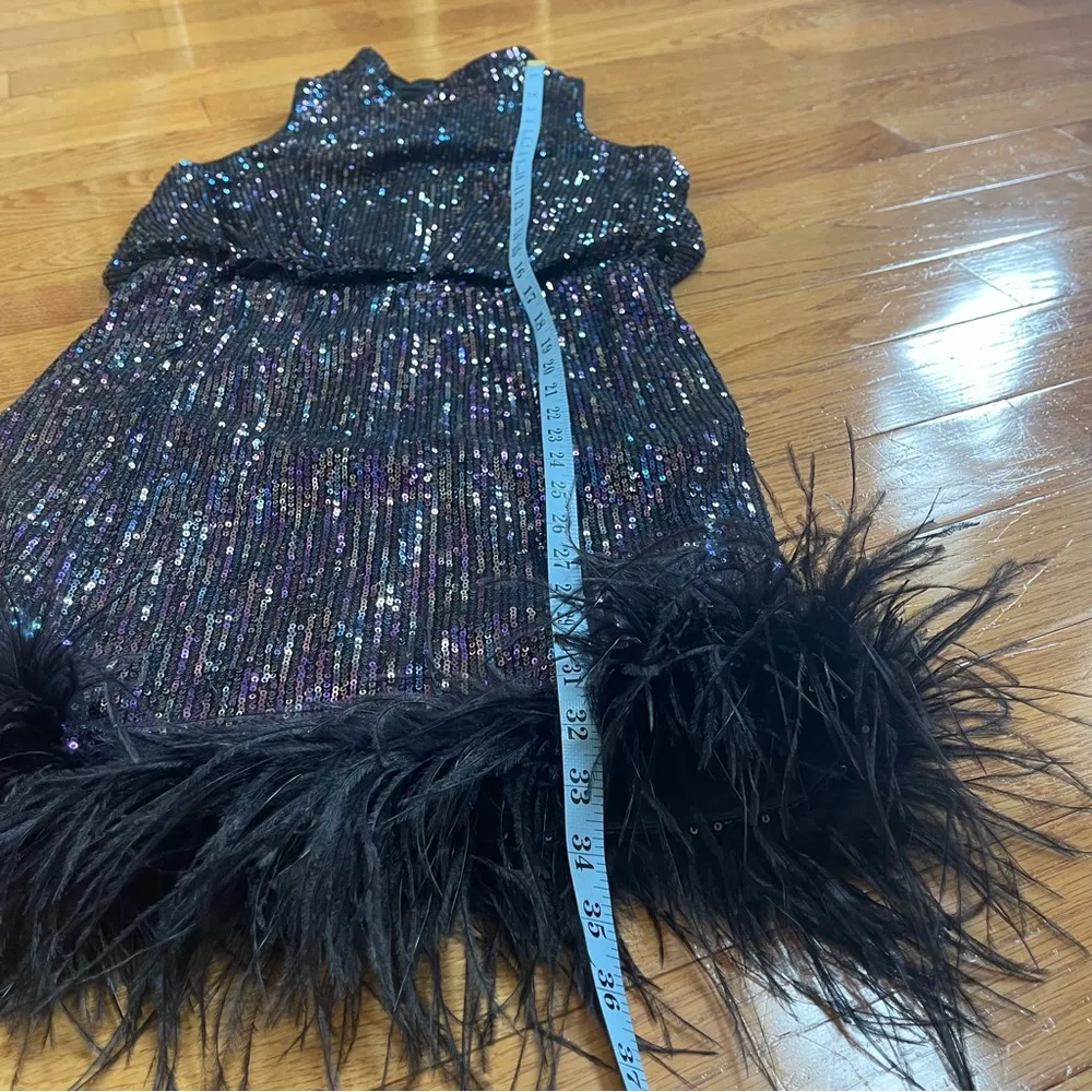 Eliza J Mock Neck Feather Hem Blouson Waist Sequins Sleeveless dress black 10 - Image 11