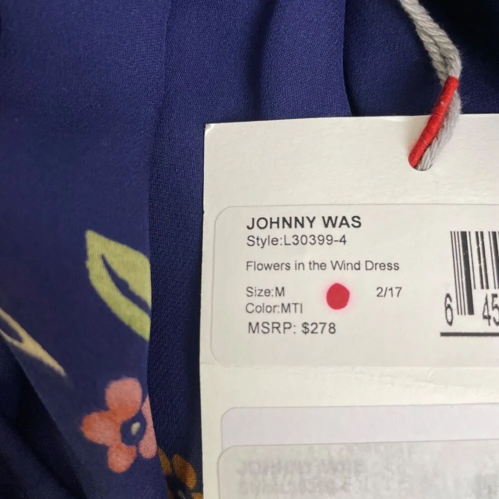 Love Johnny Was Silk Dress Medium Blue Floral Tassels Sheer Flowers In The Wind - Image 9