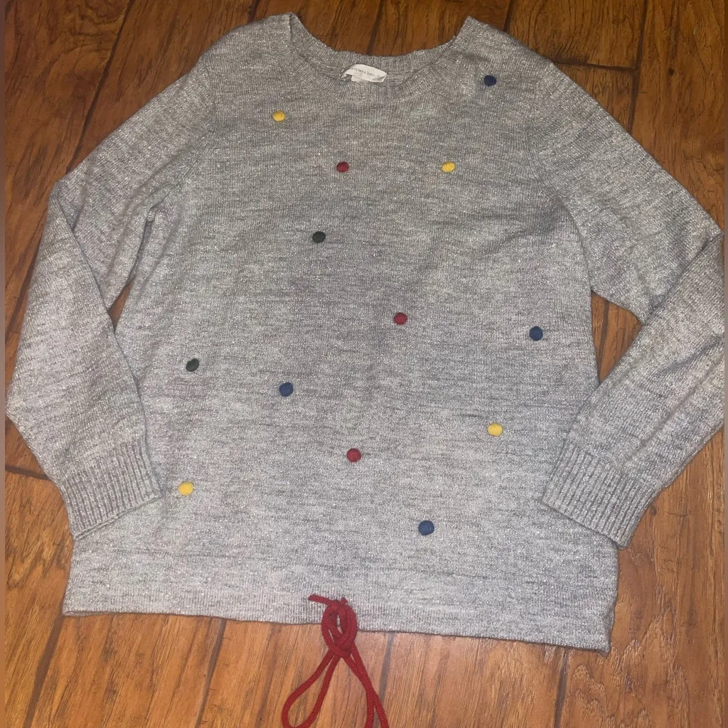 CHRISTOPHER AND BANKS Large Gray Sweater Dots Metallic Drawstring Waist top - Image 3