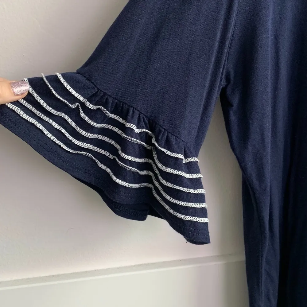 Kim & Cami Dark Blue Bell Quarter Sleeve Blouse - Image 4