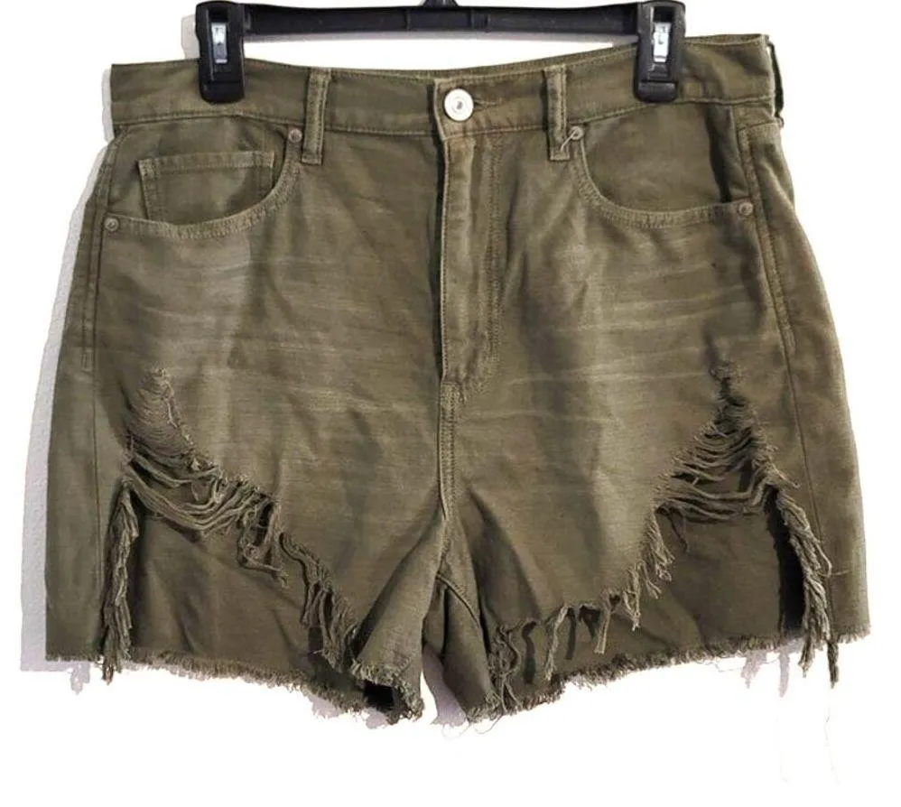 American Eagle Highest Rise Mom Shorts 12 Olive Green *NWOT FLAWED* - Image 3
