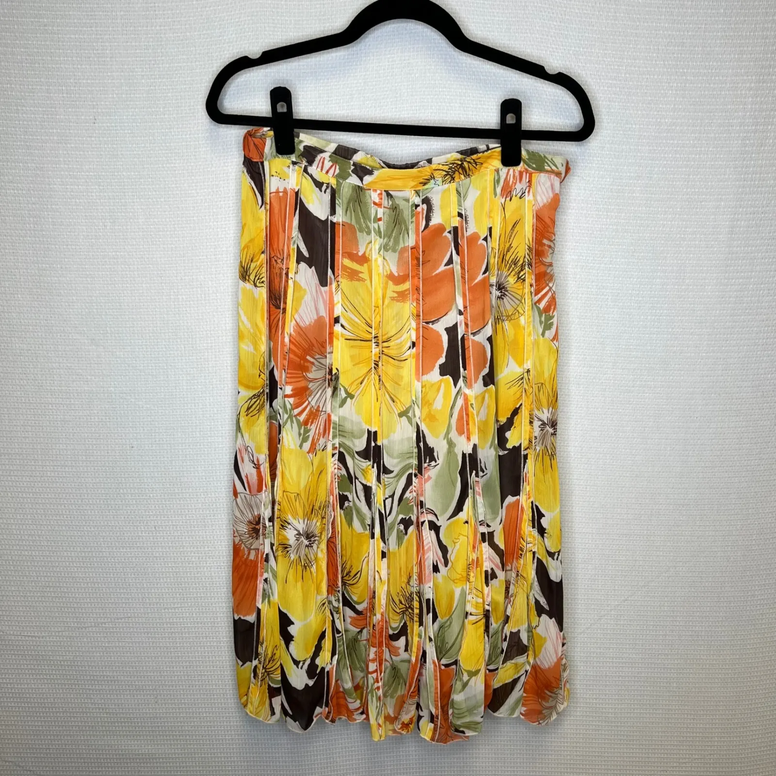Coldwater Creek Vintage 90s Floral Pleated Midi Skirt Women's Size Small Yellow - Image 2