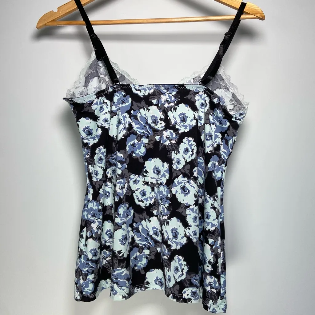 Y2K Floral Lace Trim Cami Black Blue Whimsigoth Cottagecore Fairy Flirty Rose M - Image 5