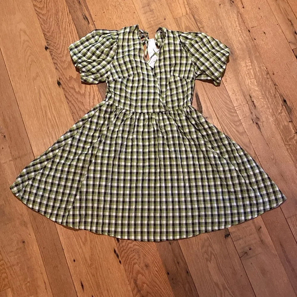 Daisy Street Faux Wrap Front Smock Dress Green Plaid Gingham Seer Sucker Size XS - Image 3