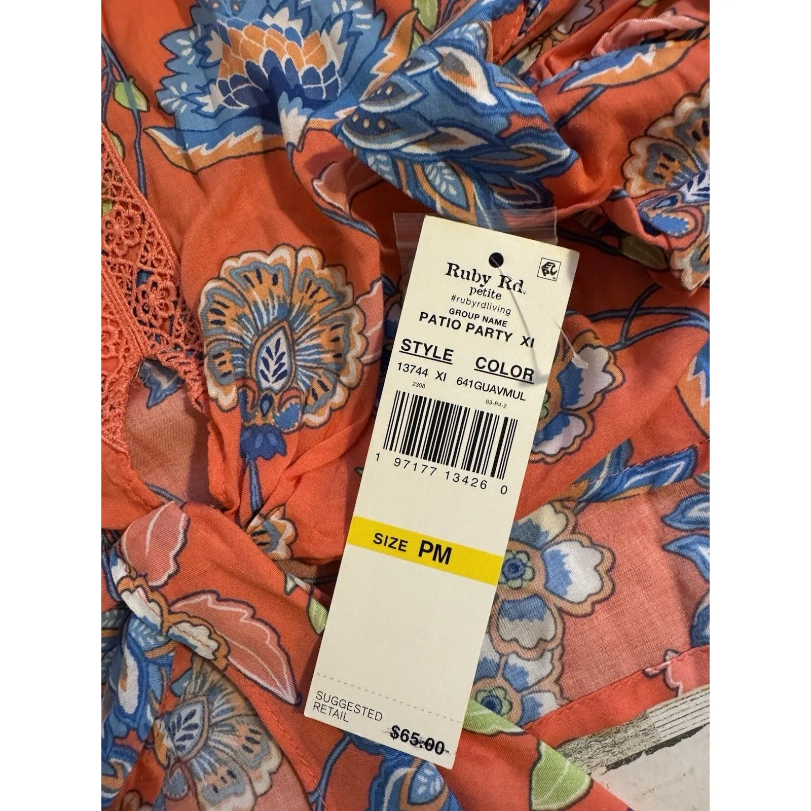 Ruby Rd Womens Summer Floral Peasant Top Size PM  Tunic Tie-Front Boho Hippie - Image 6