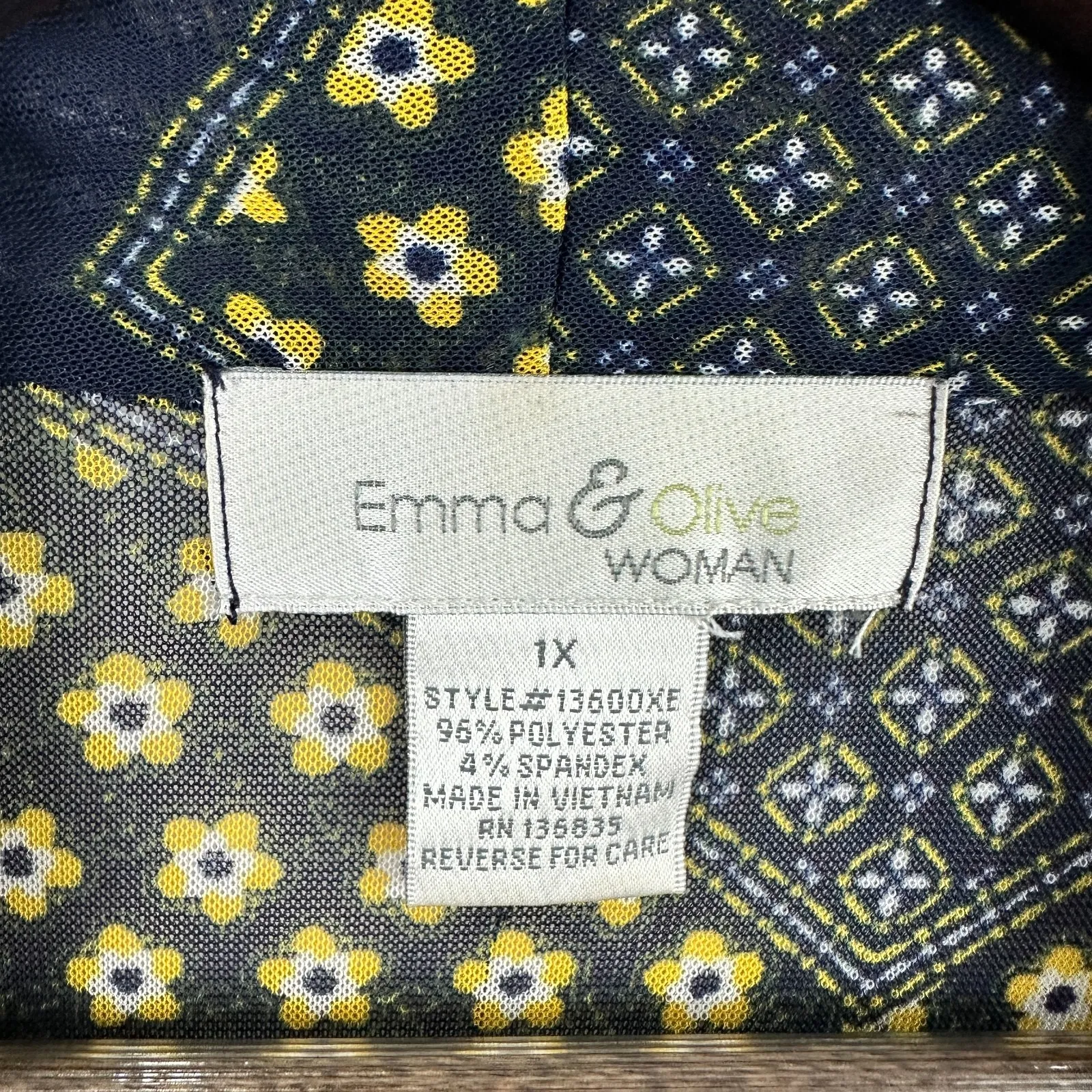 Emma & Olive Cardigan 1X Navy Yellow‎ Floral Boho Open Front Stretchy Retro Work Blue - Image 2