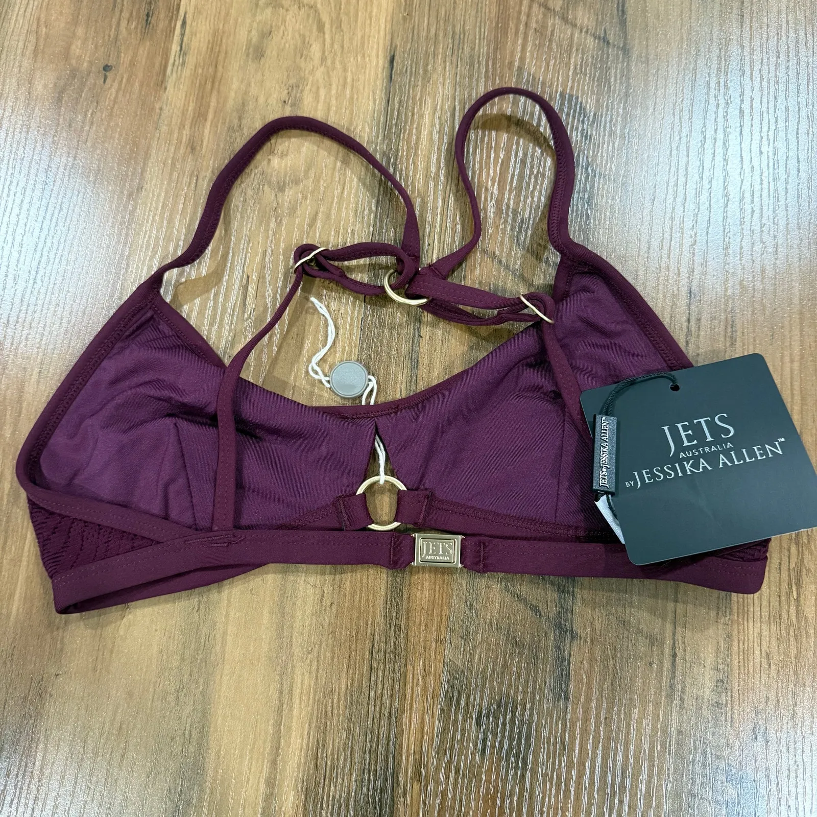 JETS AUSTRALIA BY JESSIKA ALLEN Luscious Stretch Jacquard Plum Bikini Top US 4 Purple - Image 3