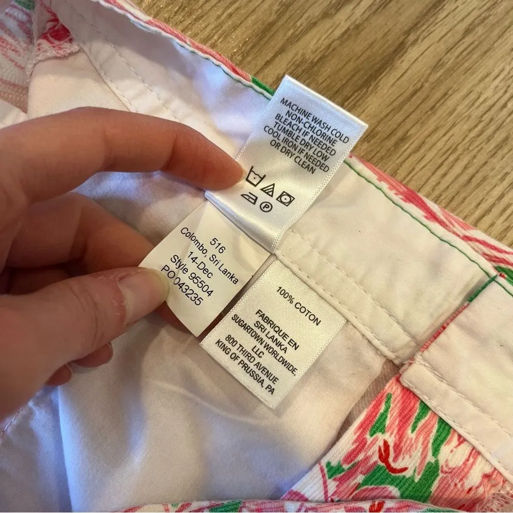 Lilly Pulitzer The Buttercup Short Pink Green Flamingo Scalloped Size 00 - Image 6