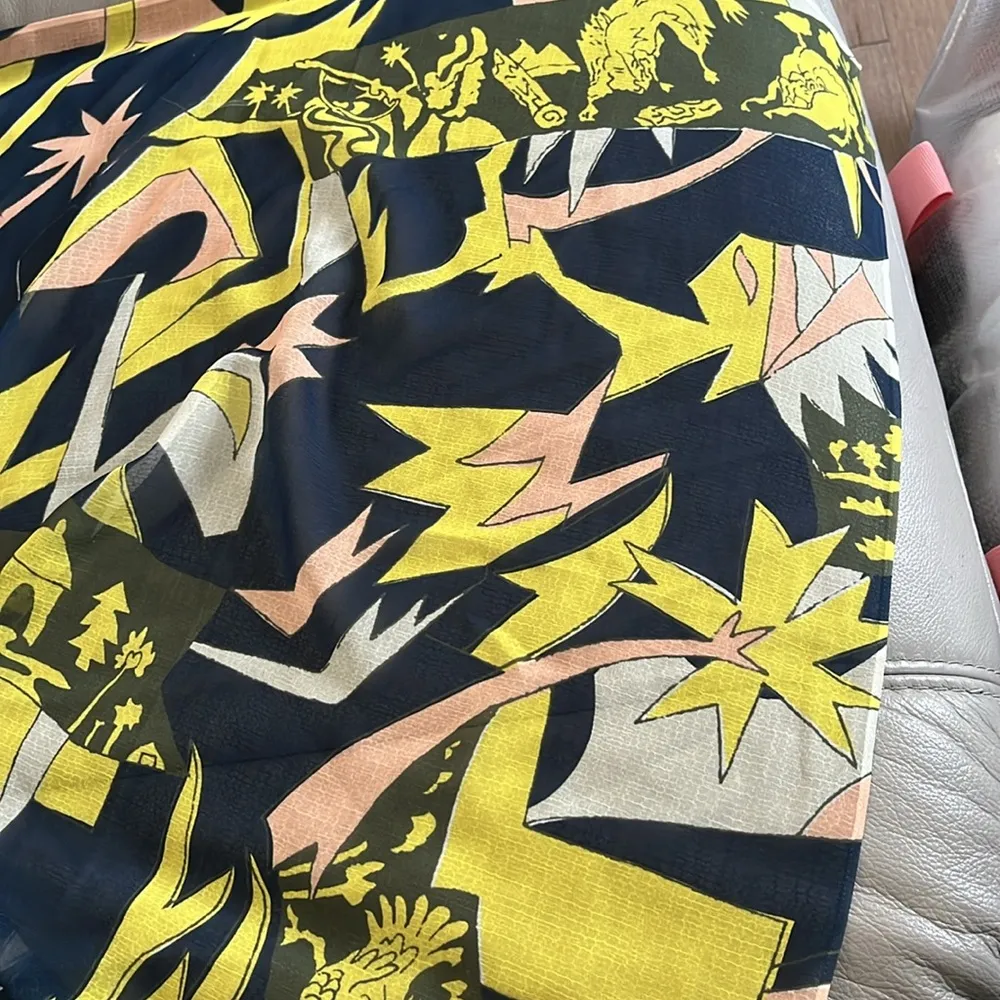 Cotelac Chickens And Animals Abstract Art Scarf Yellow - Image 7