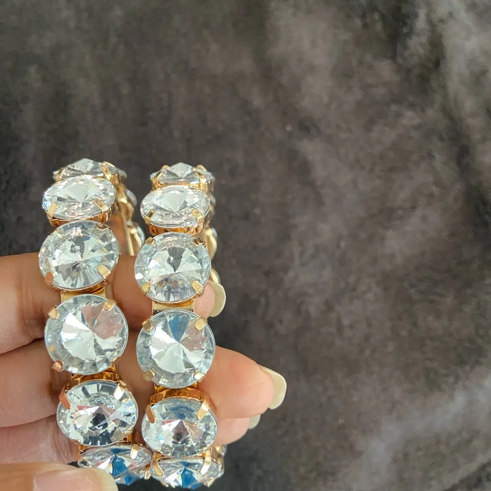 Elegant Exaggerated Chunky Gold Crystal Hoop Earrings - Image 2