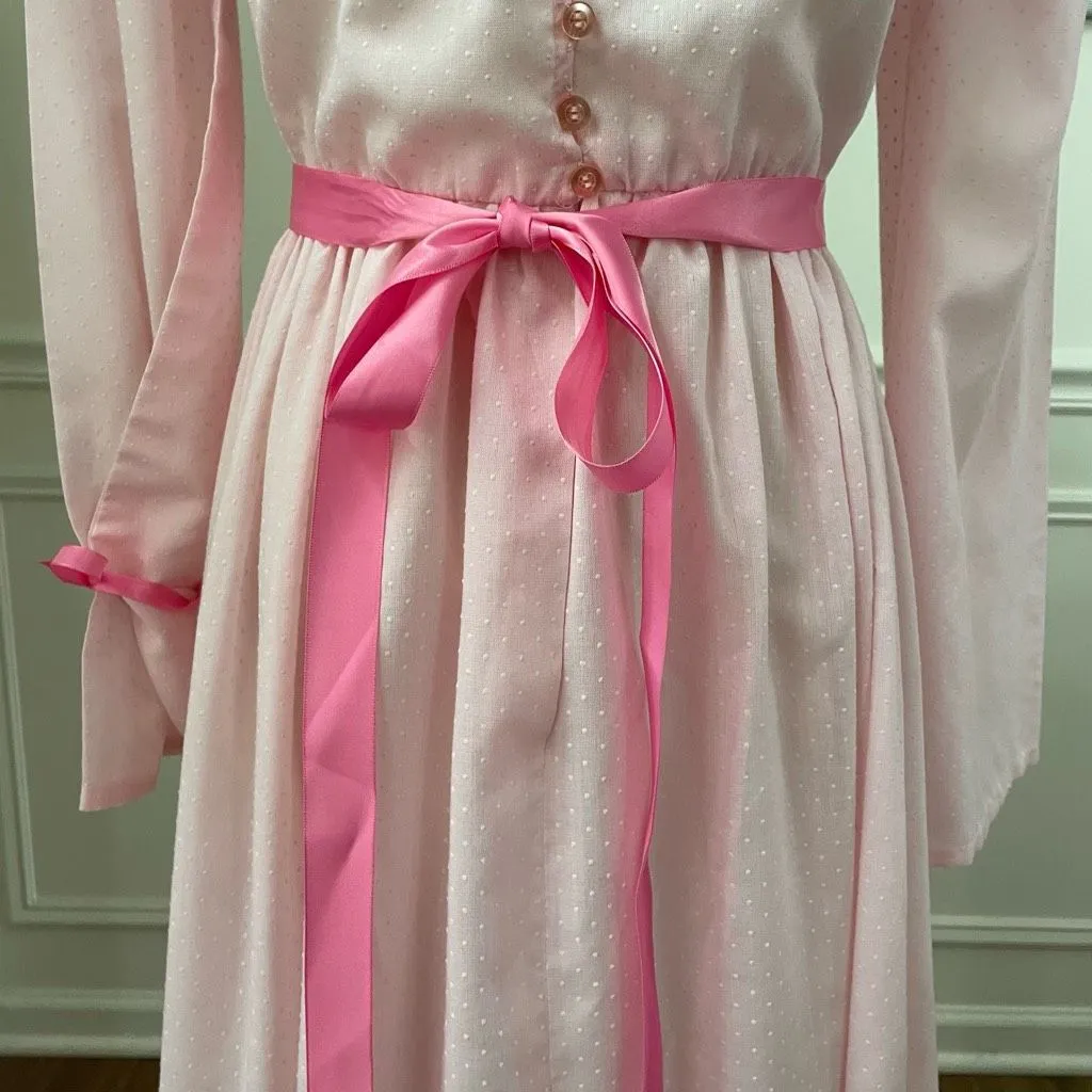 Vintage Sexy Sweet Keyhole Front Midi Dress Pink Dot XS - Image 6