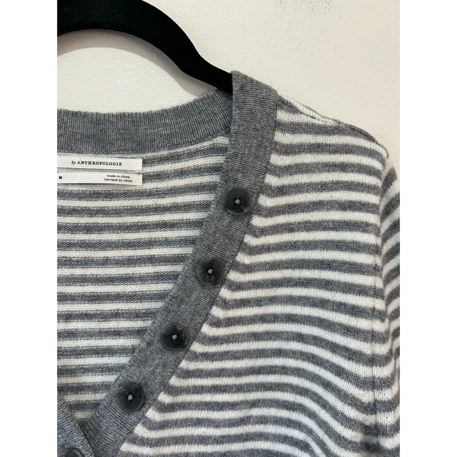 Anthropologie Serena grey striped sweater size M v neck henley - Image 6