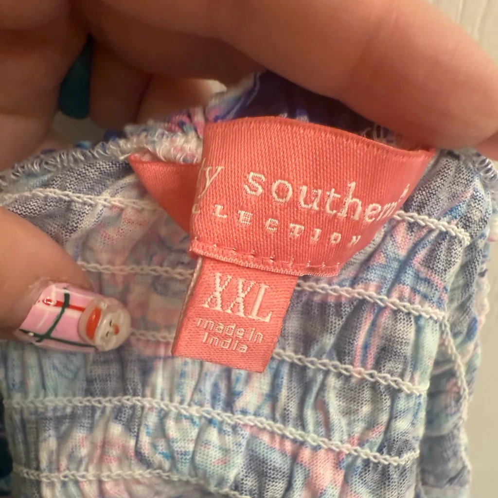 Simply Southern Blue Pink Seashell Shirred Smocked Blouse Crop Top - size XXL - Image 6