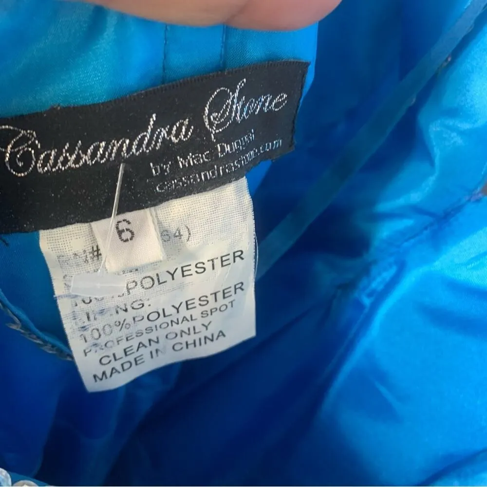 Cassandra Stone by‎ Mac Duggal embellished beaded blue halter maxi gown size 6 - Image 6