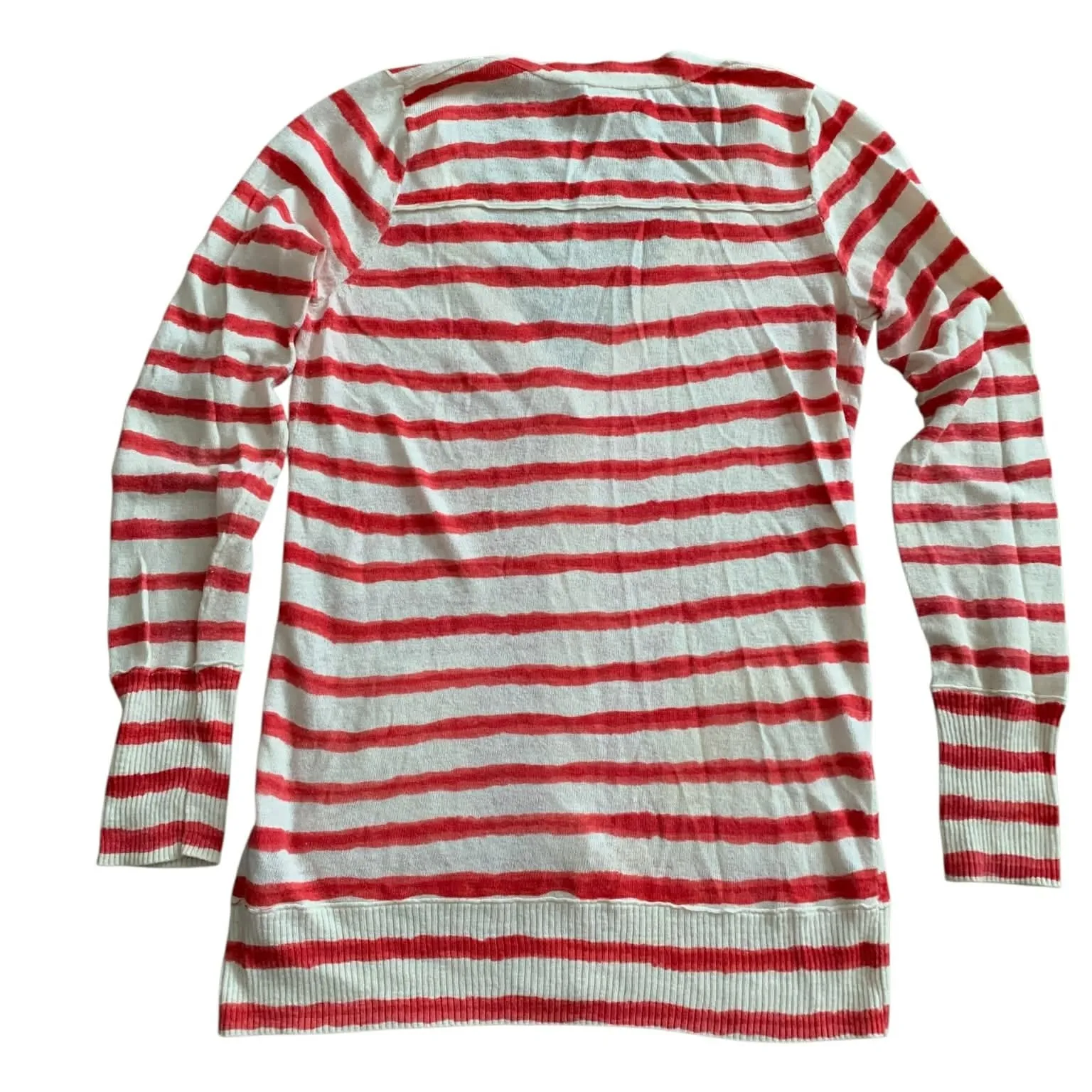​Lucky Brand Red White Striped Longline Cardigan XS Boho Coastal Nautical Preppy - Image 2