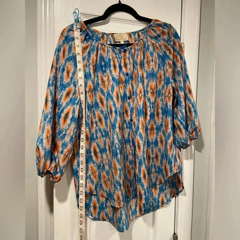 Collective Concepts High Low Button Front Scoop Neck 3/4 Sleeve Blouse Size M - Image 7