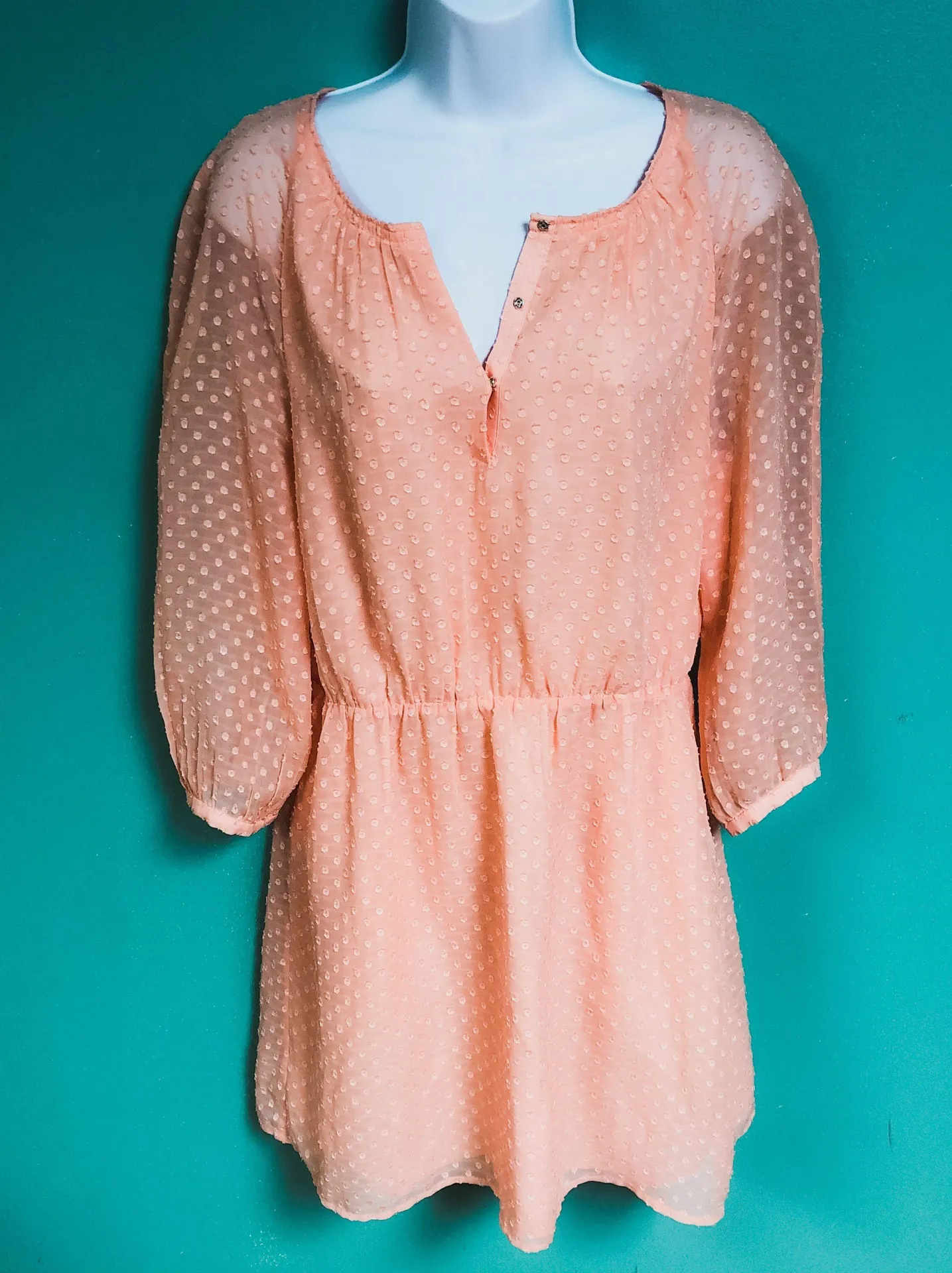 J Crew Orange Long Sleeve Swiss Dot Dress - Image 2