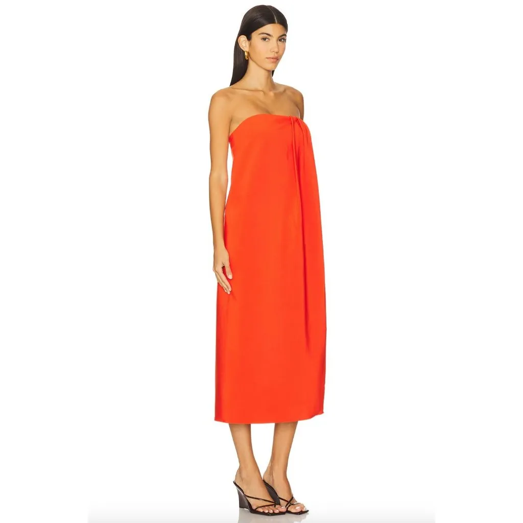 ET OCHS Anika Strapless Midi Dress Flame Orange Optic White Womens Size 4 - Image 4
