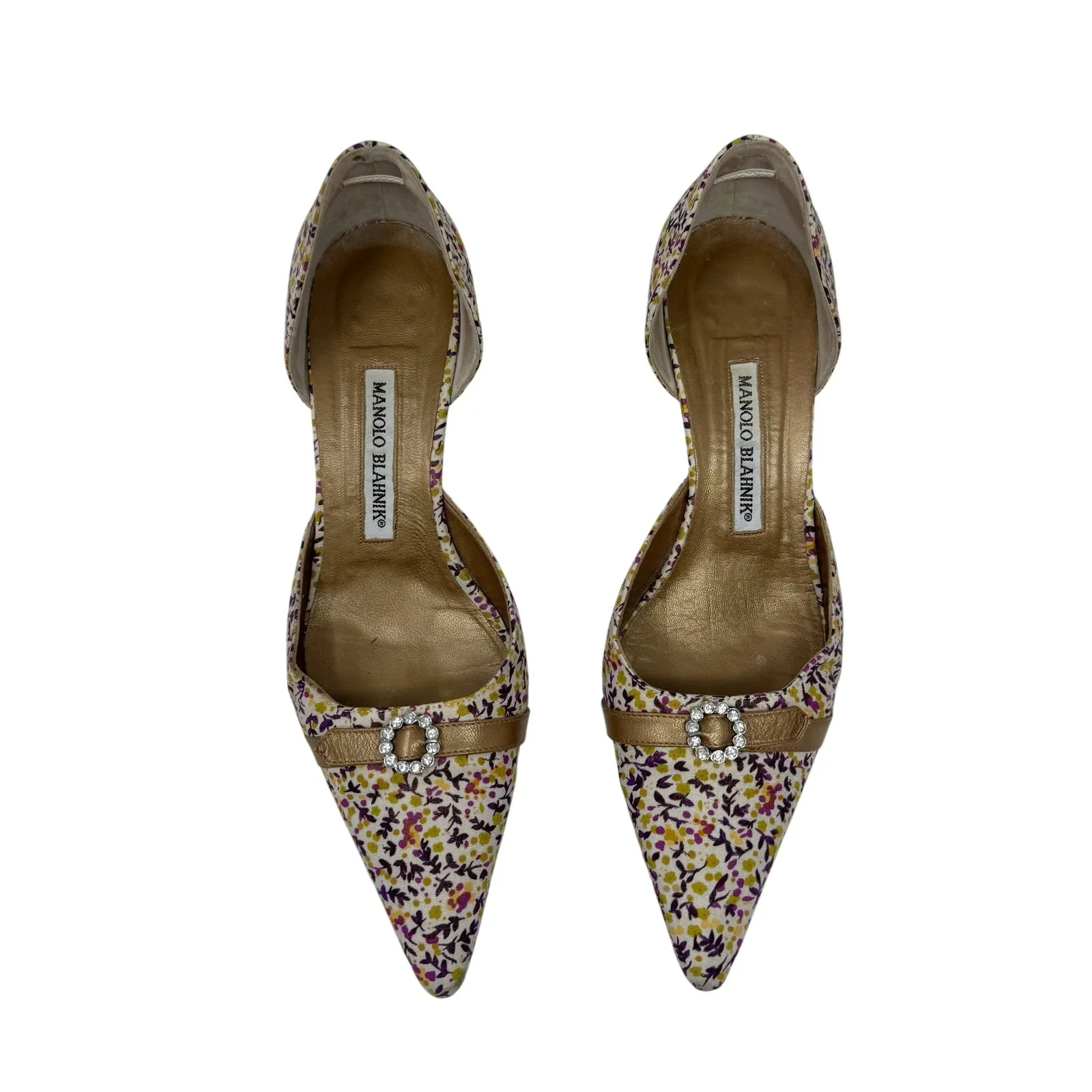 Manolo Blahnik Floral Print D’Orsay Heels Crystal Buckle Pumps EU 37.5 - Image 4