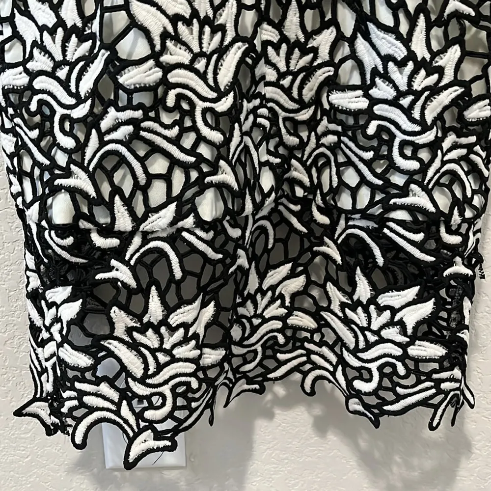 ELLIATT Ivory Coast Lace Sheath Midi Dress White & Black Floral, Size S - Image 11