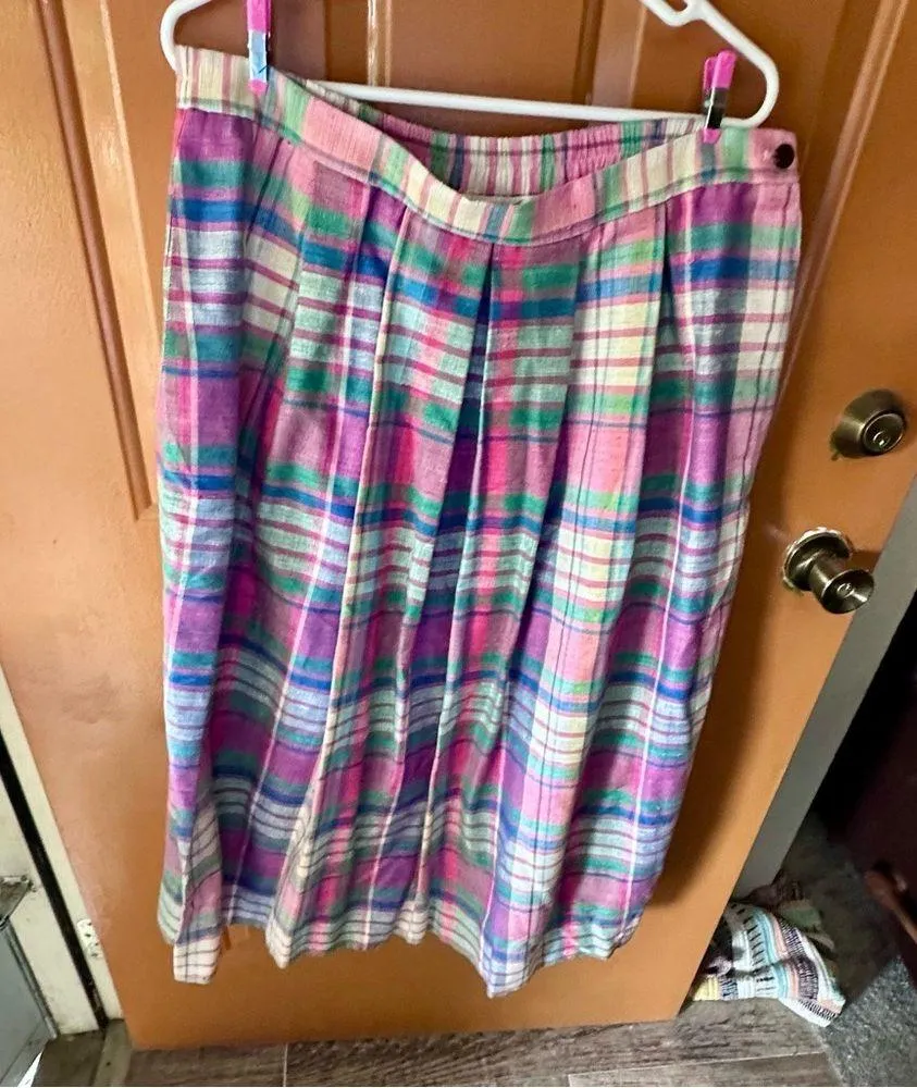 Orvis Vintage Pink and Blue Midi Skirt - Image 4