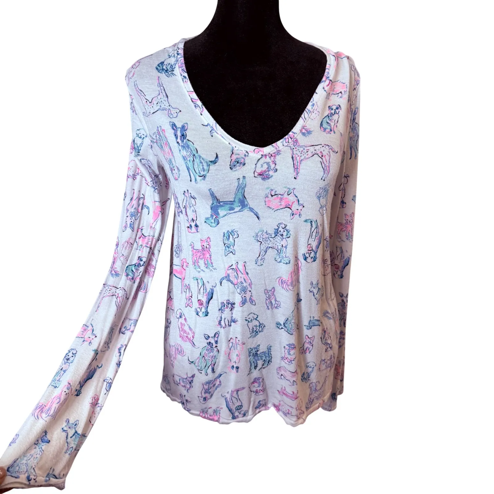 Lilly Pulitzer Dog Print Pajama Top Size S Long Sleeve Loungewear Animal Pattern - Image 2
