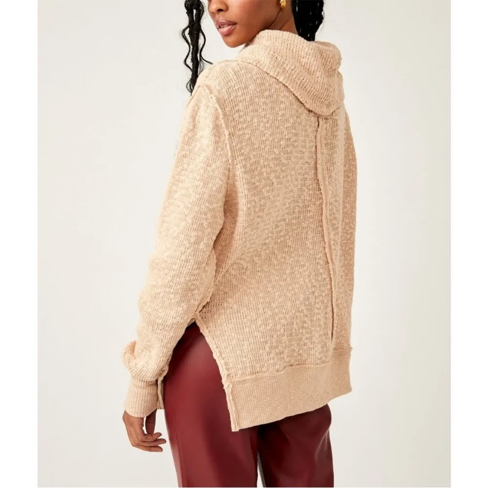 Free People We The Free Tommy Turtleneck Textured Sweater Toasted Almond Beige M - Image 2