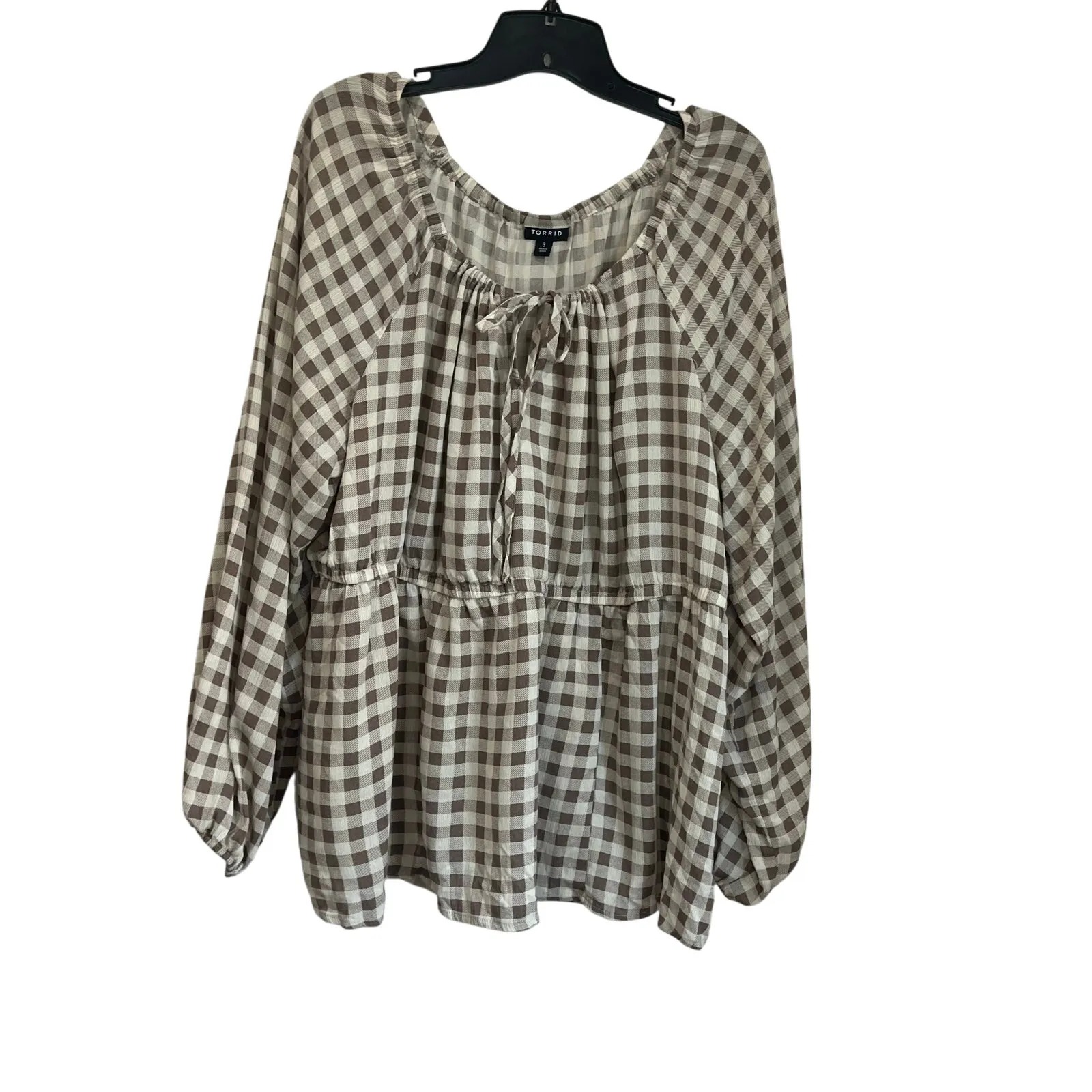 Torrid  Brown Gingham Peasant Babydoll Boho Top Size 3X (US 3) - Image 2